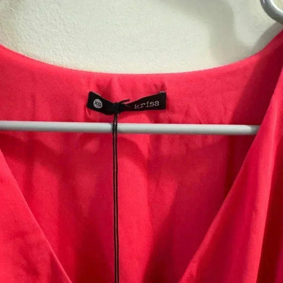 KRISA Draped Surplice Dress, Size X-Small Long Sleeve Cocktail Party-Watermelon - Picture 5 of 8